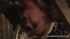 sexy maid bound in bondage with golden strapon orgasm