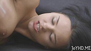 Legal age teen licks rod and gets bonked in rough hardcore orgasm