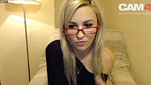 blonde girl in glasses chats during webcam casting interview
