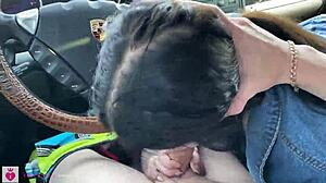 Petite Brunette Sucks in Porsche
