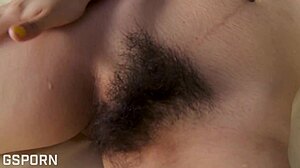 Hot Asian 18yo Masturbates with Hairy Pussy on Bed