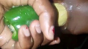 i get wet and cum while fucking my pussy with plantain and poivron