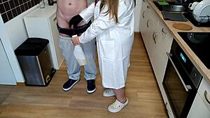 Mother-in-law fills urine bag.