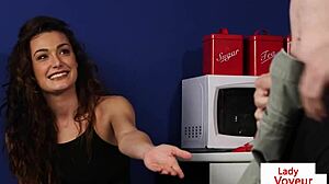 Cute babe spreads legs for jerking assistance