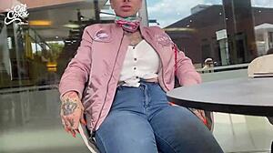 Milf uses remote toy in pussy at shopping center