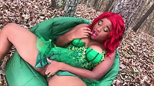 Nina Rivera, as Poison Ivy, masturbates outside for Halloween, having a big orgasm with her juicy pussy.