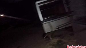 I take my wife for a walk without panties on the beach at night