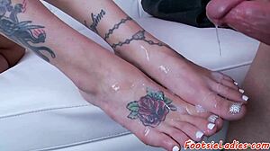 Footworshiped Euro Babe Rides Cock! She Gives Footjob in Missionary and Cowgirl with Tattoos!