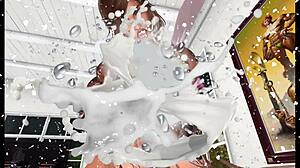 In this futanari tale, the tattooed shemale delivers a creampie in 3D anime style.