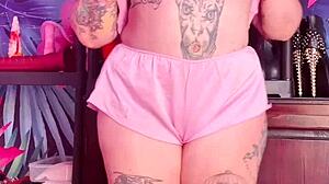 Curvy milf with huge ass and natural tits teases seductively in silk pajamas