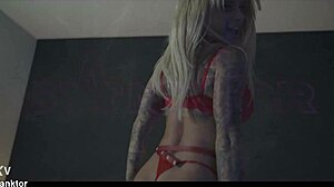 Sanktor 093: Tattooed Blonde Teases In Red Lingerie With BDSM Masturbation