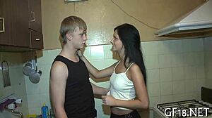 Whoa, see that chick lift her blue top for rough action! 😍