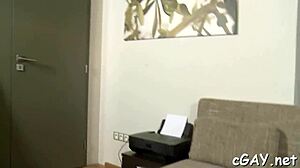 Detailed scene of homosexual sex between two men.