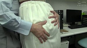 Japanese Office Lady Teases in Stockings and Pantyhose at Work