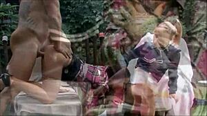 Watch lesbians mix pee and cum outdoors?