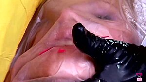 Busty blonde untied for anal pounding and cum in mouth