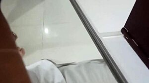 Perverted wife fucks in short shorts showing big breasts and pussy