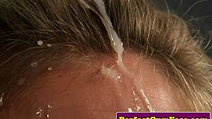 British skank gets jizzed after intense cocksucking