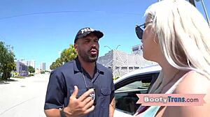 Huge booty trans babe goes bareback in interracial fun.