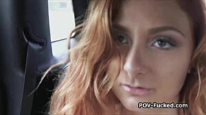 Redhead Teen Gives Blowjob in Backseat Outdoors