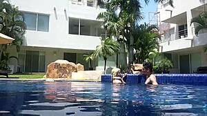 Delicious Fucking Blonde Teen Mexican Girlfriend Prostitute After Swimming in Pool with Friend