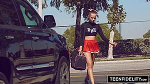 Teenfidelity Cute Cheerleaders Liza Rowe Shakes Her Pom Poms Boldly