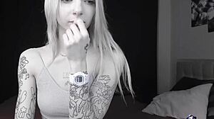 Pale slim camgirl flashes tits and squirts on cam