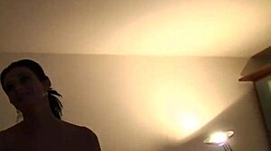 Hey check this hot brunette fooling around in socks like a sexy slut