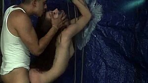 White teen sucks cock in rough public group