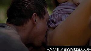 tender girl and cousin share romantic moment in garage