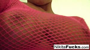 hot milf nikita in fishnets solo pussy play
