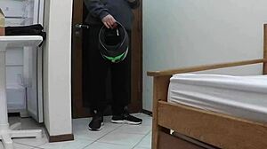 Delivery boy receives unexpected blowjob from latina amateur with natural tits