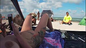 Exhibitionist Wife Mrs. Kiss Shows Nude Beach POV. Voyeur Jerks Off in Front!