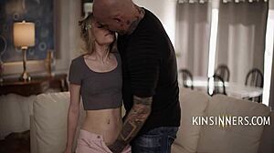 Petite girl picked up for taboo face sitting adventure