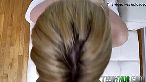 Katie kush in good brainer ball drainer, blonde teen glasses pov facial cumshot