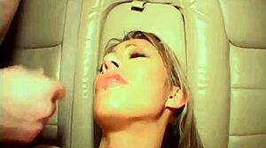 Hot Jane fucking threesome on car with blowjob and sucking