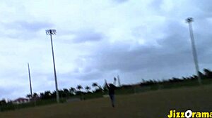 Big tits blonde gets fucked hard on basketball court.