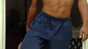 Cute amateur girl does workout 7 in dorm, showing toes in stockings