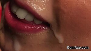 Peculiar centerfold gets jizz shot on her face gulping all the charge