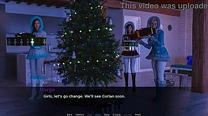 Blonde and brunette play christmas adventure game