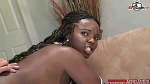 Damn! Curvy African Babe's Big Natural Boobs in Interracial Action!