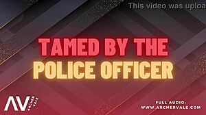 police officer trains slave in chastity cage at work