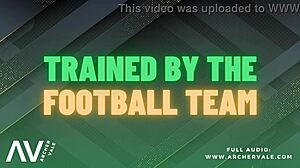 Football team bangs in muscle worship gangbang with dirty talk bukkake! Slut gets group fetish action!