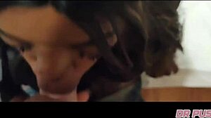 Tattooed African babe sucks big cock in Airbnb 😍