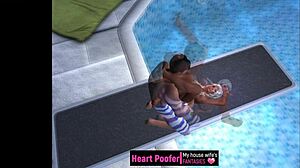 Bold cartoon sex on the jumping board at public swimming pool