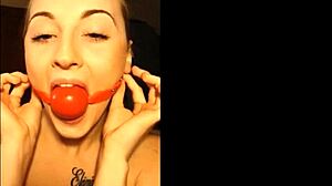 Gagged Blonde Deepthroating Bound in Bondage