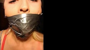 Gagged Blonde Deepthroating Bound in Bondage