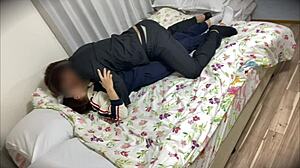 Japanese Schoolgirl Serves Boyfriend in Her Room