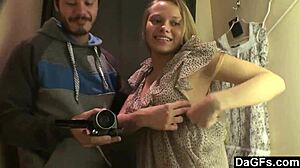 Blonde teen pleasures herself with fingering at tanning saloon