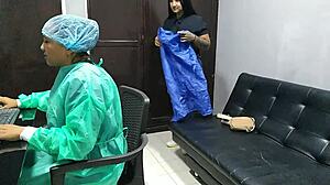 Horny gynecologist licks my shaved pussy during routine checkup in homemade video. She dives into my big ass muff until orgasm.